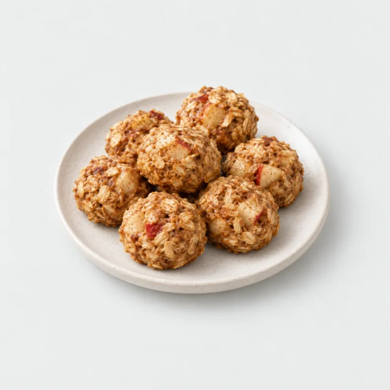 Baked oat bites with apple and cinnamon on a plain ceramic plate